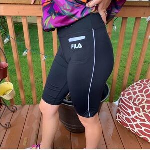 FILA Black High-Waist Bike Shorts with Reflective Trim